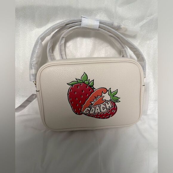 Coach Handbags - Coach Cream “Jamie” Crossbody Camera Bag with Strawberry Design!